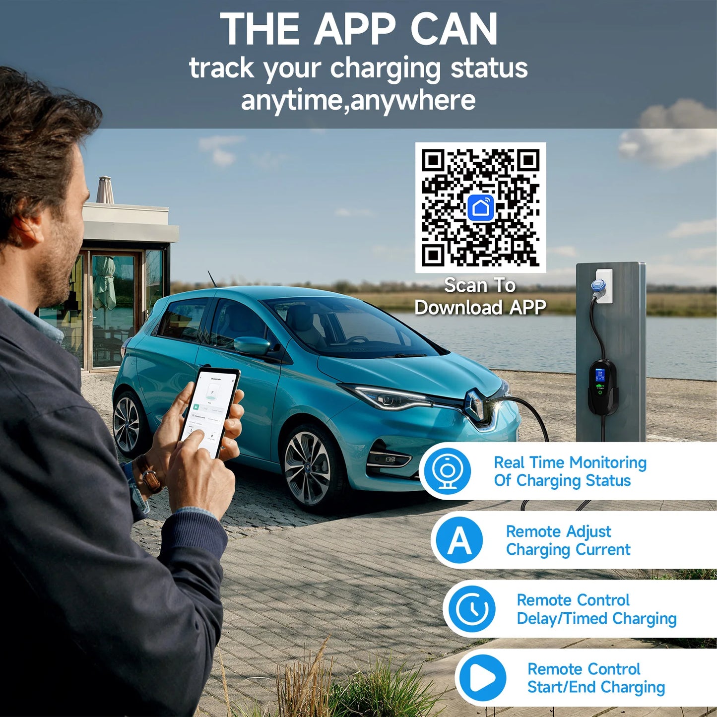 AFYEEV 7.2KW 32A Portable Type2 IEC62196-2 EV Charger Type1 SAE J1772 Electric Car Charger GBT EVSE Charging Cable WiFi APP