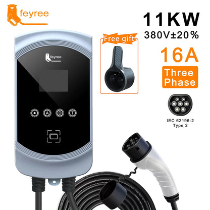 feyree Type2 EV Charger 32A 7.6KW 1Phase EVSE Wallbox 11KW 22KW 3 Phase Fast Charging Station 5m Cable for Electric Vehicle Car