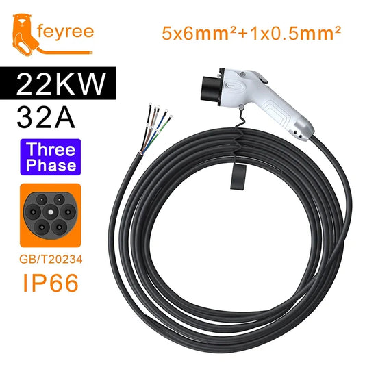 feyree GB/T Charger Plug EV Charger Cable 5m 32A 7KW 16A 3.5KW 1Phase 11KW 22KW 3 Phase for Car Charger Station Electric Vehicle by 54Grid - Renewable Energy Store