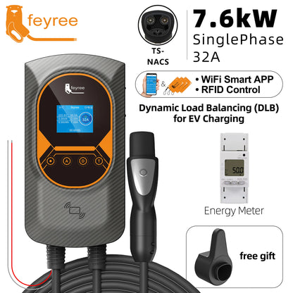 feyree NACS Smart EV Wallbox Charger 12kW 50A Single Phase Dynamic Load Balancing APP Control Charging Log EV Charging Station