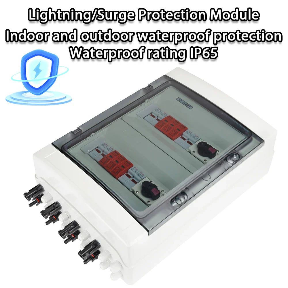 DC 1000V 4 Input 2 Output Solar Photovoltaic PV Combiner Box With Surge Lightning Protection DC Fuse MCB SPD Waterproof Box IP65