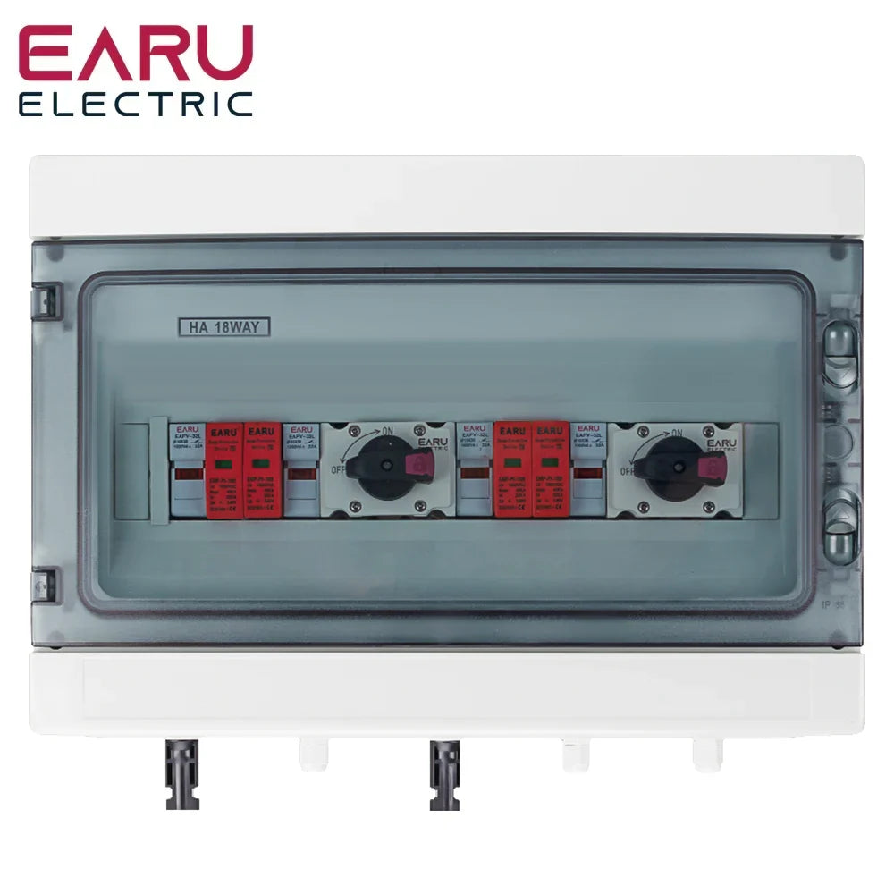 DC 1000V 2 Input 2 Output Solar Photovoltaic PV Combiner Box With Surge Lightning Protection DC Fuse MCB SPD Waterproof Box IP65