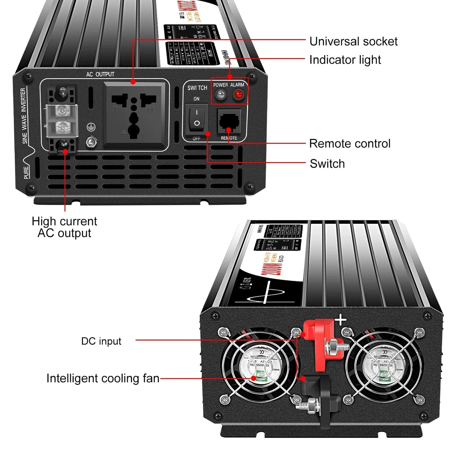 2000W pure sine wave solar power inverter DC 12V 24V 48V  to AC 110V 220V digital display - 54Grid - Renewable Energy Store