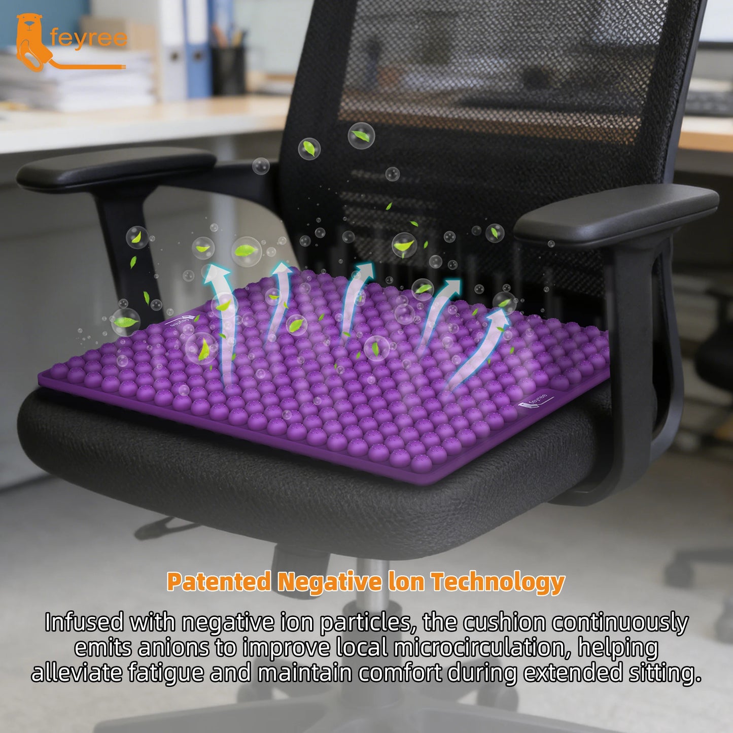 feyree EV Seat Cushion with Air Cell Matrix Design Built-in Negative Ions Silicone Air-Cushion Seat Pad for Electric Vehicles