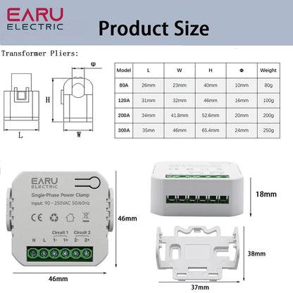 Tuya Smart WiFi Zigbee Two-way Bilateral Energy Meter 80-300A AC110V 220V Clamp CT KWh Power Electricity Consumption Monitor by 54Grid - Renewable Energy Store