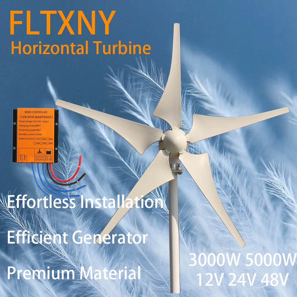 3000W Horizontal Wind Turbine Home Appliance Generator 12V 24V 48V Low Start Speed Free Alternative Energy Camping Windmill by 54Grid - Renewable Energy Store