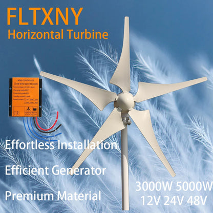 3000W Horizontal Wind Turbine Home Appliance Generator 12V 24V 48V Low Start Speed Free Alternative Energy Camping Windmill by 54Grid - Renewable Energy Store