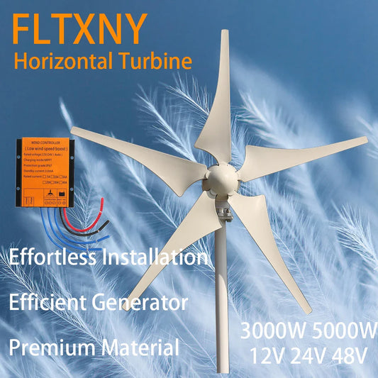 3000W Horizontal Wind Turbine Home Appliance Generator 12V 24V 48V Low Start Speed Free Alternative Energy Camping Windmill by 54Grid - Renewable Energy Store