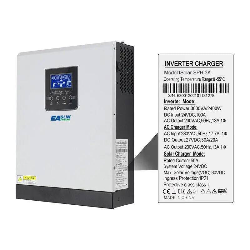 Solar Inverter 3KVA  Pure Sine Wave  24V 220V Inverter Built-in 50A PWM Solar Charge Controller Battery Charger - 54Grid - Renewable Energy Store