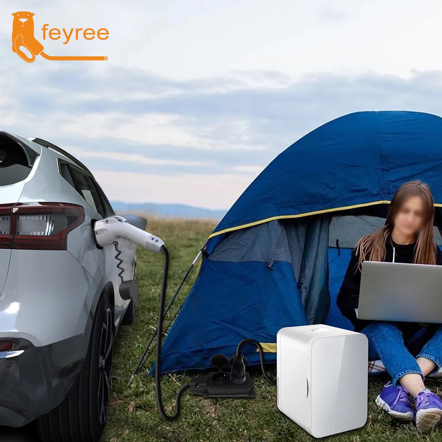 feyree V2L Cable Discharge Plug EV Charger GBT Cord 16A Charging Cable 5m with EU Adapter Outdoor Power Station Electric Car