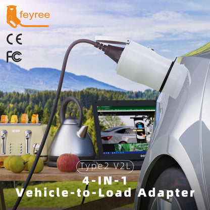 feyree Type2 V2L Discharger Adapter for MG/Kia/Hyundai/Chinese EVs,Vehicle to Load Power Converter and Safety Switch for Camping