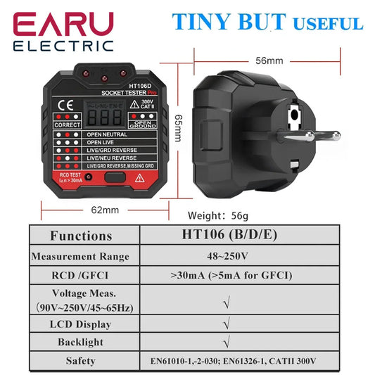 EU UK US HT106B HT106D HT106E Socket Tester Voltage Test Socket Detector EU UK Plug Ground Zero Line Plug Polarity Phase Check by 54Grid - Renewable Energy Store