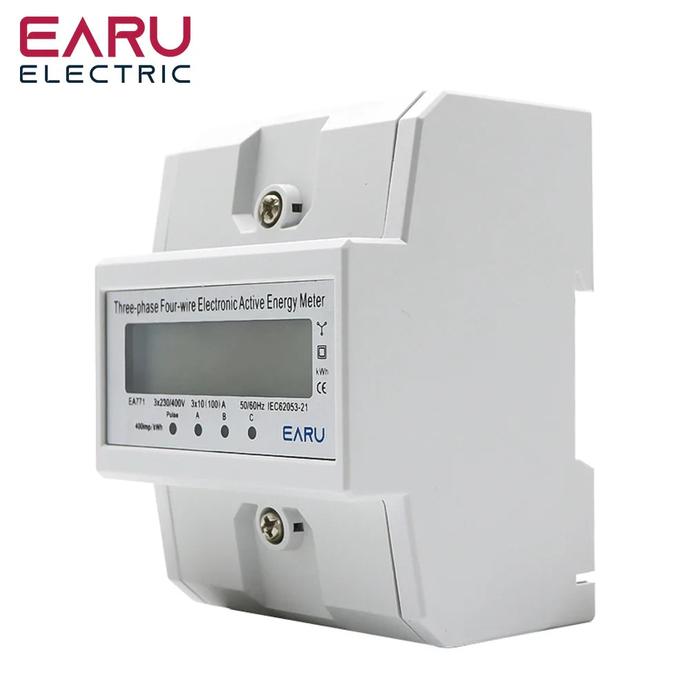 Din Rail AC 230 380V 3 Phase 4 Wire Energy Meter Power Consumption Monitor kWh Meter Wattmeter Bivolt 100A 50/60Hz LCD Backlight by 54Grid - Renewable Energy Store