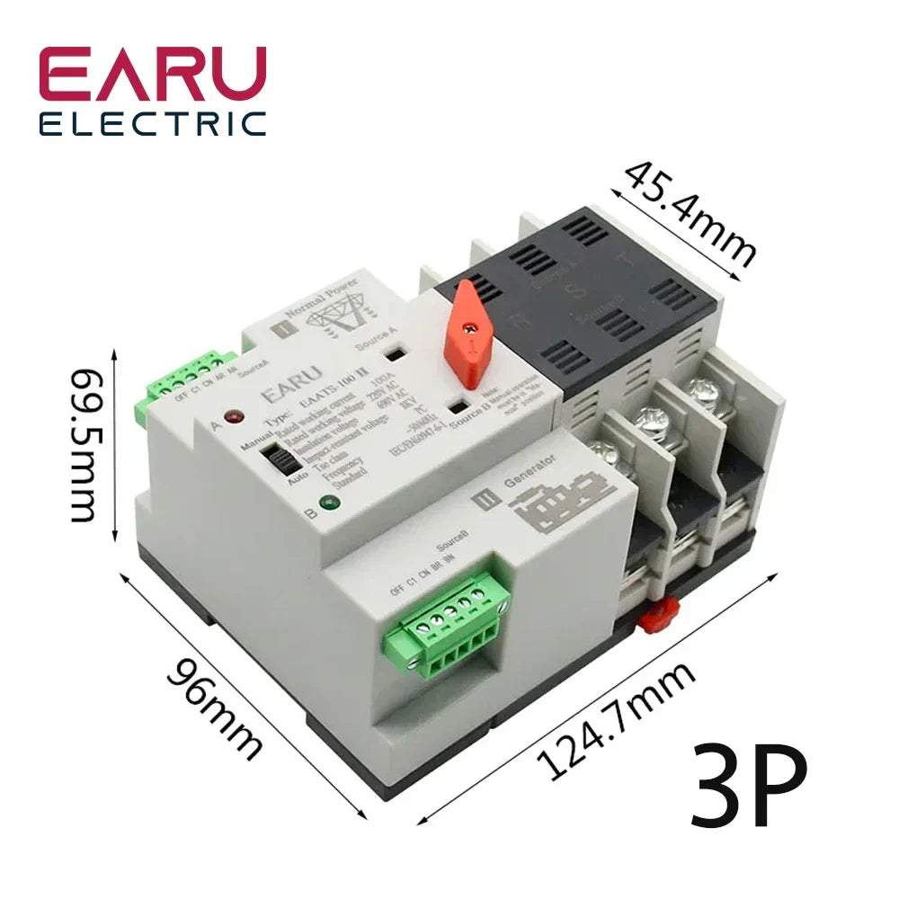 2/3/4P 100A 110V/220V Mini ATS Automatic Transfer Switch Electrical Selector Switches Dual Power Switch PV Solar Energy Din Rail by 54Grid - Renewable Energy Store
