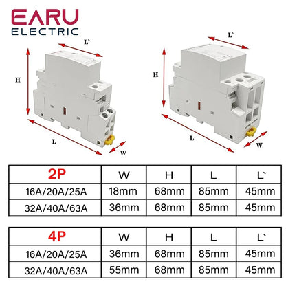 2P 4P 16A 20A 25A 32A 50A 40A 63A AC 220V 50 60Hz Din Rail Household Modular AC Contactor Switch Controller DIY Smart Home Hotel by 54Grid - Renewable Energy Store