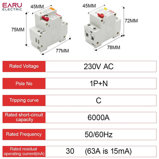 EPNL DPNL 230V 1P+N Residual Current Circuit Breaker with Over and Short Current Leakage Protection RCBO MCB by 54Grid - Renewable Energy Store