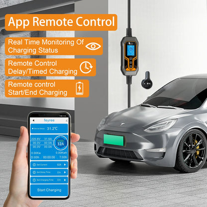 feyree Portable EV Charger Type2 32A 7KW Wi-Fi APP Control Current Adjustable Smart Timing Charging EVSE Wallbox Home&Outdoor