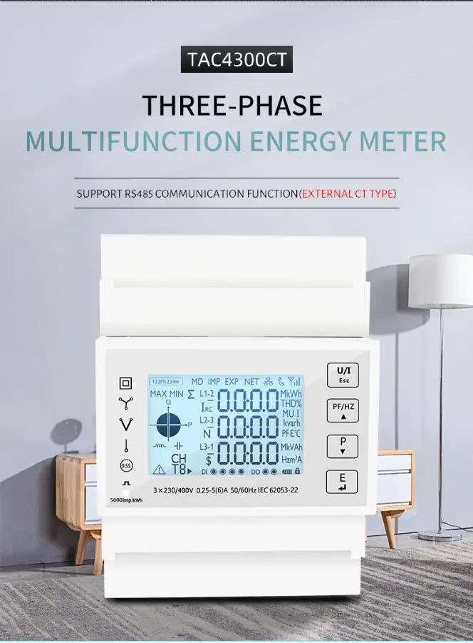 Din Rail 3 Phase Energy Monitor Consumption Power Meter kwh Ammeter With 3PCS RS485 Modbus 50/100/15/200CT 230VAC by 54Grid - Renewable Energy Store