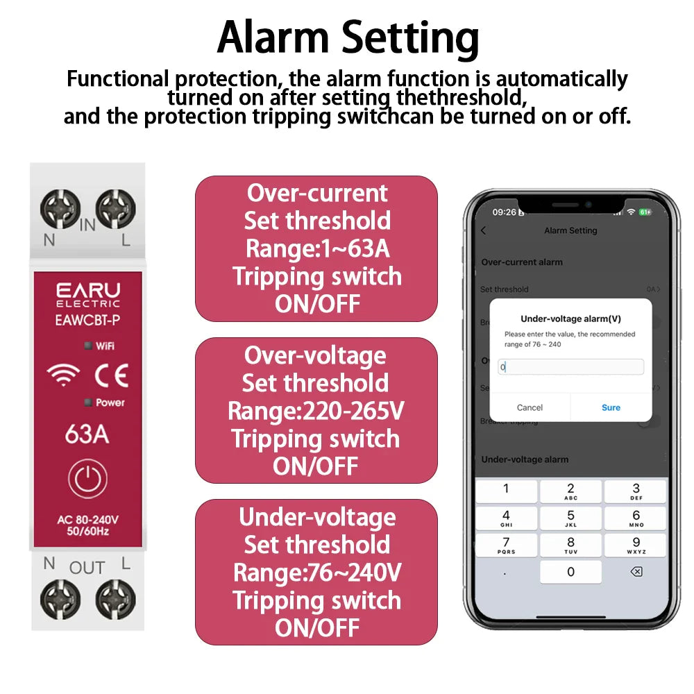 Tuya WiFi Smart Circuit Breaker MCB Timer 1P+N 63A Power Energy kWh Voltage Current Meter Protector Voice Remote Control Switch by 54Grid - Renewable Energy Store
