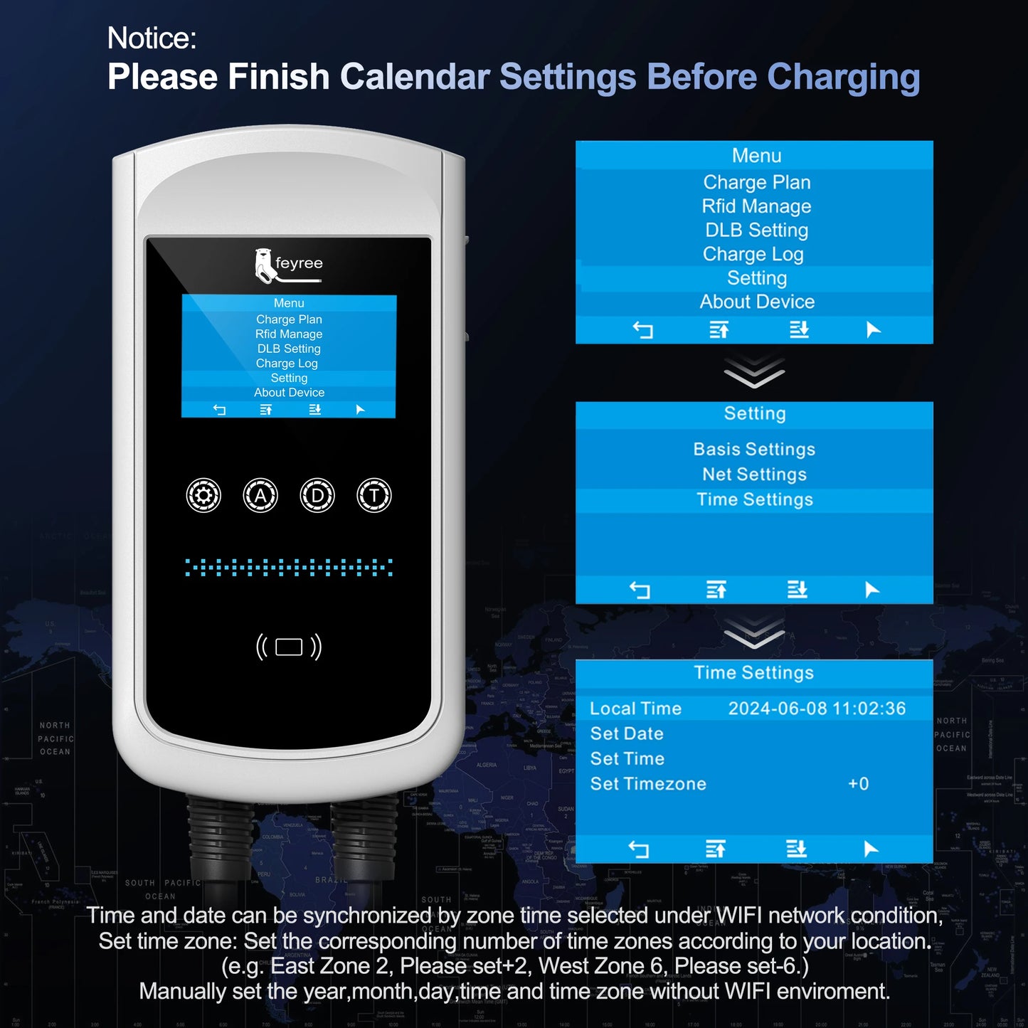 feyree Type1 32A 7.6kW EVSE Wallbox 4.3inch screen Dynamic Load Balancing 40A9.6kW50A12kW EV Charger Smart APP with Charging LOG