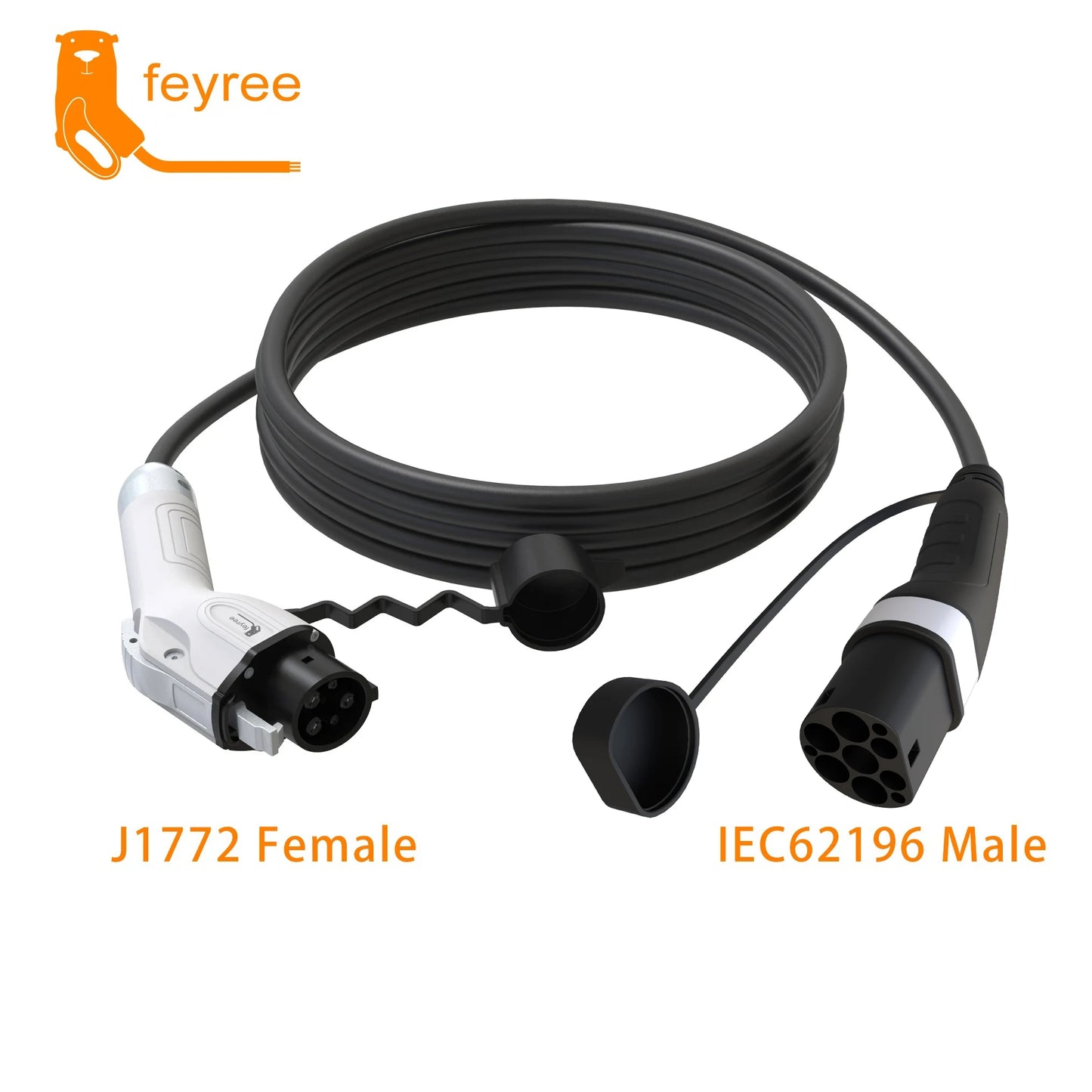 feyree EV Charging Cable 7KW 32A 1Phase Type1 Car Charging Socket to Type2 Power Supply Side 16A 3.5KW 5m Cable for Electric Car