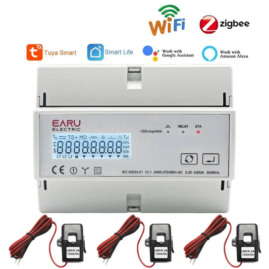 Tuya WiFi ZigBee Three Phase Bidirectional Energy Meter KWh Monitor 3*110/190V or 230/400VAC With 3pcs Split Type Transformer CT by 54Grid - Renewable Energy Store