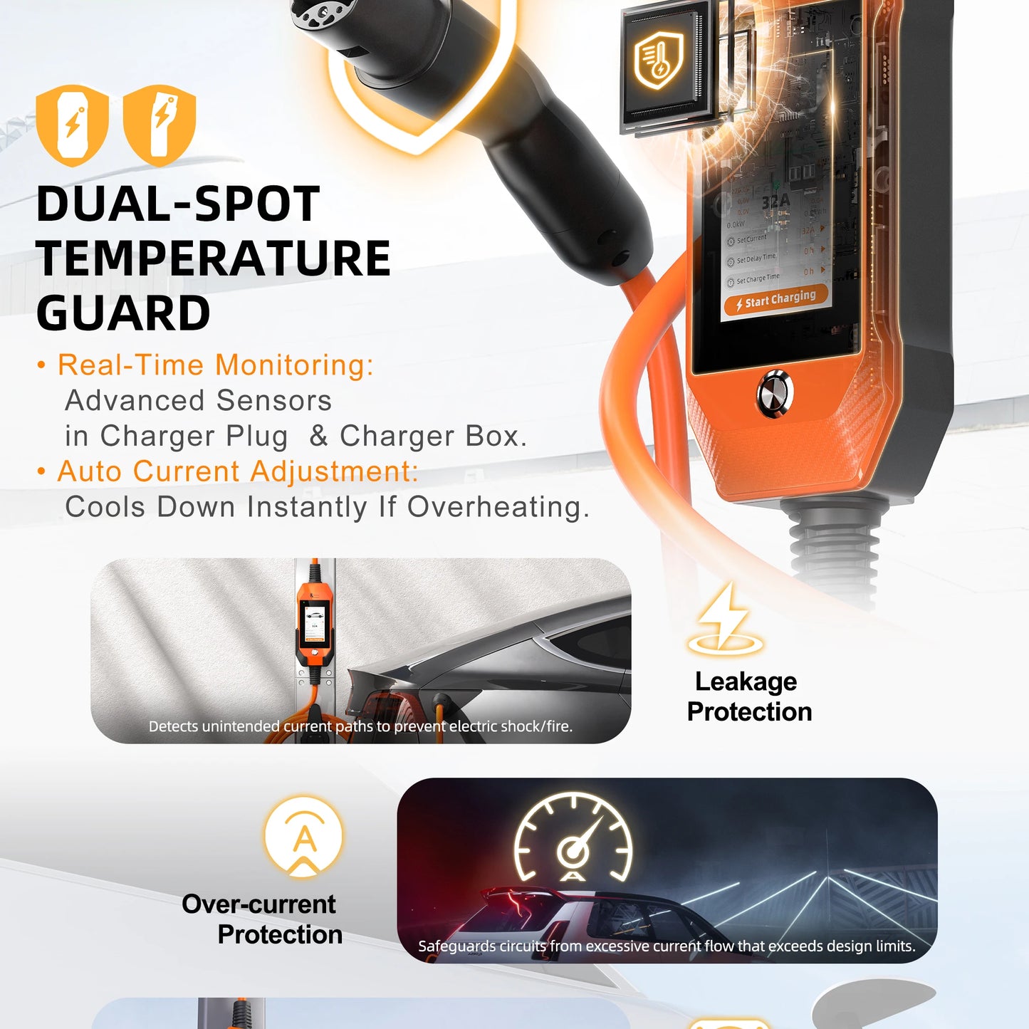 feyree TS-NACS Socket 7kW 32A 1P Portable EV Charger 4.3 Inch Touch Screen High Power Smart APP WiFi Control for EV Tesla Cars