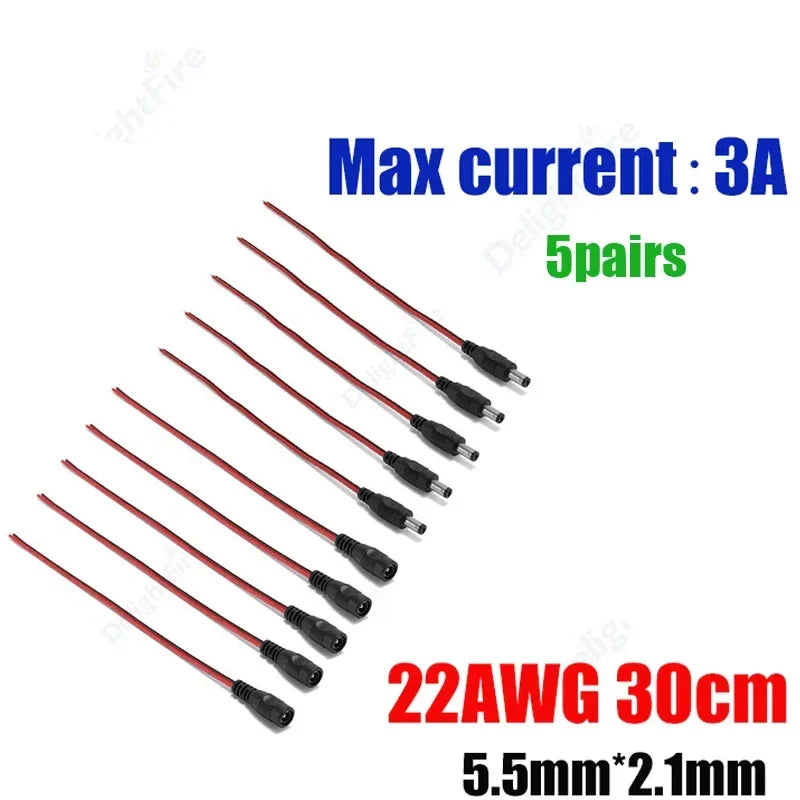12V 3A DC Power Pigtail Cable 20 18 AWG Male Female Connector by 54Grid - Renewable Energy Store