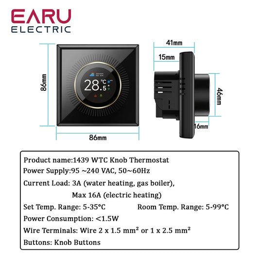 EARU Tuya Wifi Smart Knob Temperature Controller Digital Display Electric Floor Heating Water Gas Boiler for Alexa Google Home by 54Grid - Renewable Energy Store