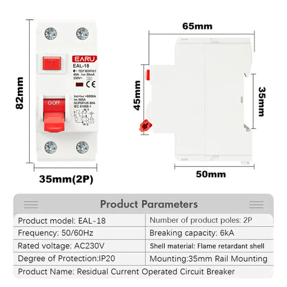 2P 32A 10/30/100/300mA Type A RCCB RCD ELCB Electromagnetic Residual Current Circuit Breaker Differential Breaker Safety Switch