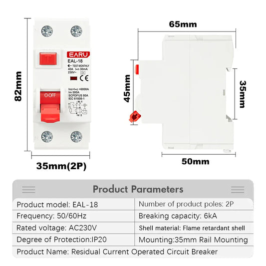2P 32A 10/30/100/300mA Type A RCCB RCD ELCB Electromagnetic Residual Current Circuit Breaker Differential Breaker Safety Switch