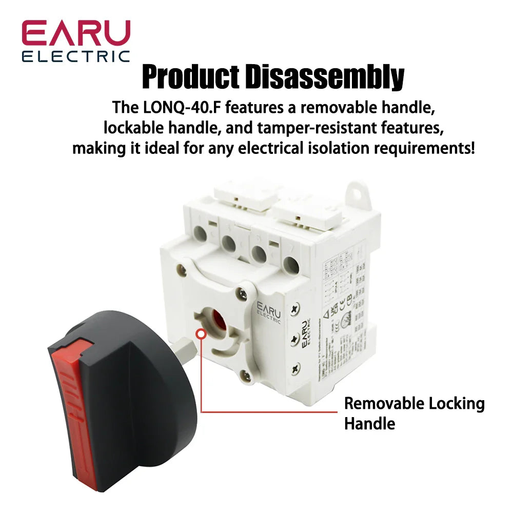 LONQ-40 Solar DC 4P 32A 1500V PV Switch-Disconnector Rotating Handle Isolator Rotary Switch For Solar Distribution Box Din Rail