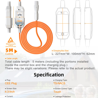 feyree TS-NACS Socket 7kW 32A 1P Portable EV Charger 4.3 Inch Touch Screen High Power Smart APP WiFi Control for EV Tesla Cars