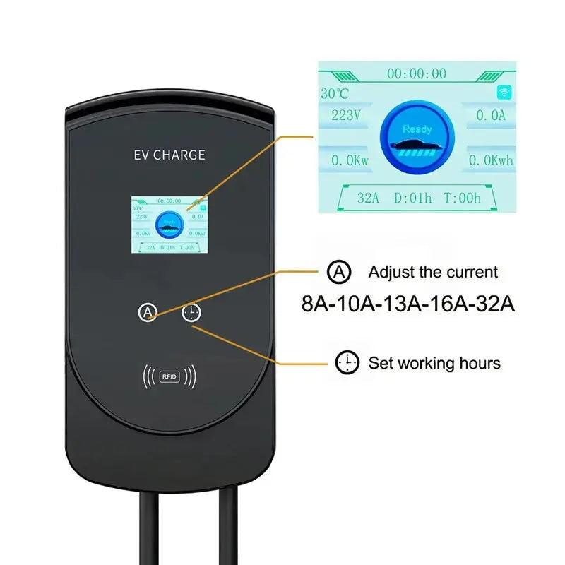 EVSE Wallbox J1772 Adapter Type1 Cable 32A 7.6KW EV Charger Wallmount Charging Station APP Control for Electric Car - 54Grid - Renewable Energy Store