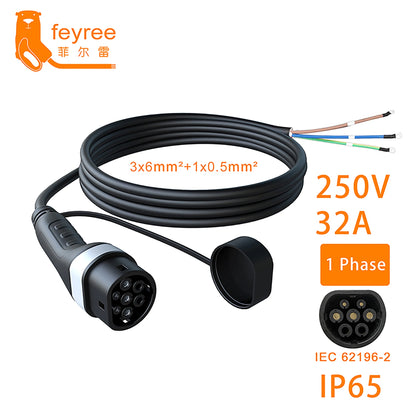 feyree EV Charger Plug Type2 Socket 5m Cable 16A 3.5kW 32A 7kW 1Phase for Car Side 16A 11kW 32A 22kW 3Phase for Electric Vehicle