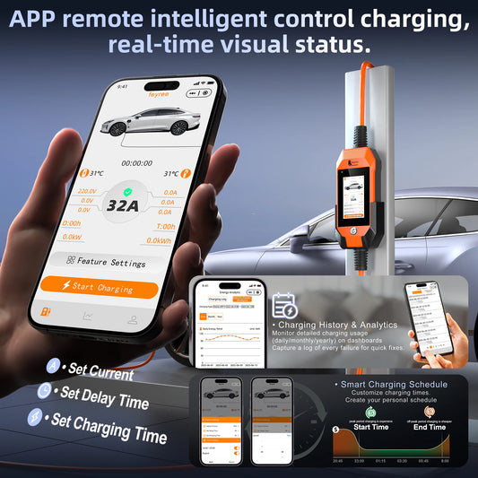 feyree Touch Screen Portable EV Charger Type2 / Type1 / GBT / TS-NACS Socket EV Charger 32A 7KW 1 Phase Smart APP Wi-Fi Control