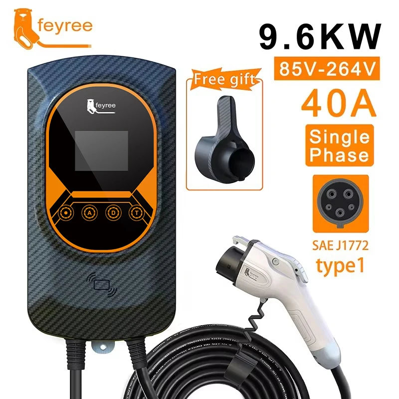 feyree EVSE Wallbox EV Charger Type1 50A 12KW Fast Charging 32A 7.6KW 40A 9.6KW Single Phase Charging Station for Electric Car