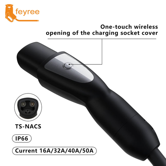 feyree TS-NACS Socket EV Charger Plug One-touch Wireless Open of Charging Cover 16A 32A 40A 50A Car Side for Model 3 X Y S