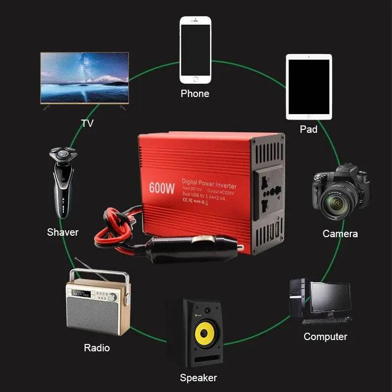 Power Converter Modified Sine Wave Universal Socket  12V /  220V / 600W - 54Grid - Renewable Energy Store