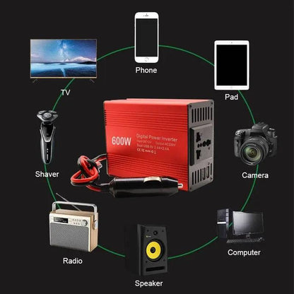 Power Converter Modified Sine Wave Universal Socket  12V /  220V / 600W - 54Grid - Renewable Energy Store