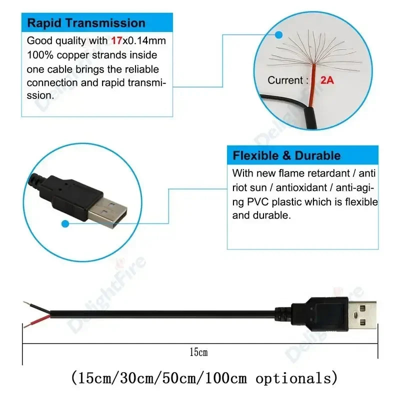 5V 12V USB 2.0 Plug Pigtail Power Supply Extension Cables by 54Grid - Renewable Energy Store