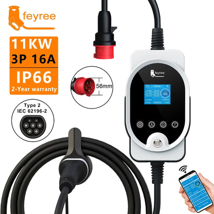 feyree Type2 EV Charger EVSE Wallbox 22KW 11KW 3P Smart APP Wi-Fi Control  7KW 32A 1P Setting Current & Charging Time for EV Car