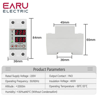 40A 63A 230V Din Rail Adjustable Over Voltage And Under Voltage Protective Device Protector Relay Over Current Protection Limit by 54Grid - Renewable Energy Store