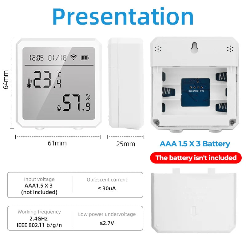 Tuya Smart WIFI Temperature And Humidity Sensor Indoor Hygrometer Thermometer With LCD Display Support Alexa Google Assistant by 54Grid - Renewable Energy Store