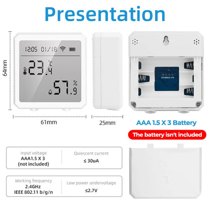 Tuya Smart WIFI Temperature And Humidity Sensor Indoor Hygrometer Thermometer With LCD Display Support Alexa Google Assistant by 54Grid - Renewable Energy Store
