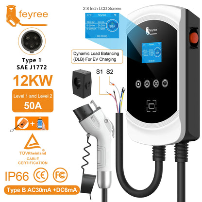 feyree DLB Function EV Charger Type1 EVSE Wallbox 32A 7.6KW 40A 9.6KW 50A 12KW 1P j1772 Adapter APP Control for Electric Vehicle by 54Grid - Renewable Energy Store