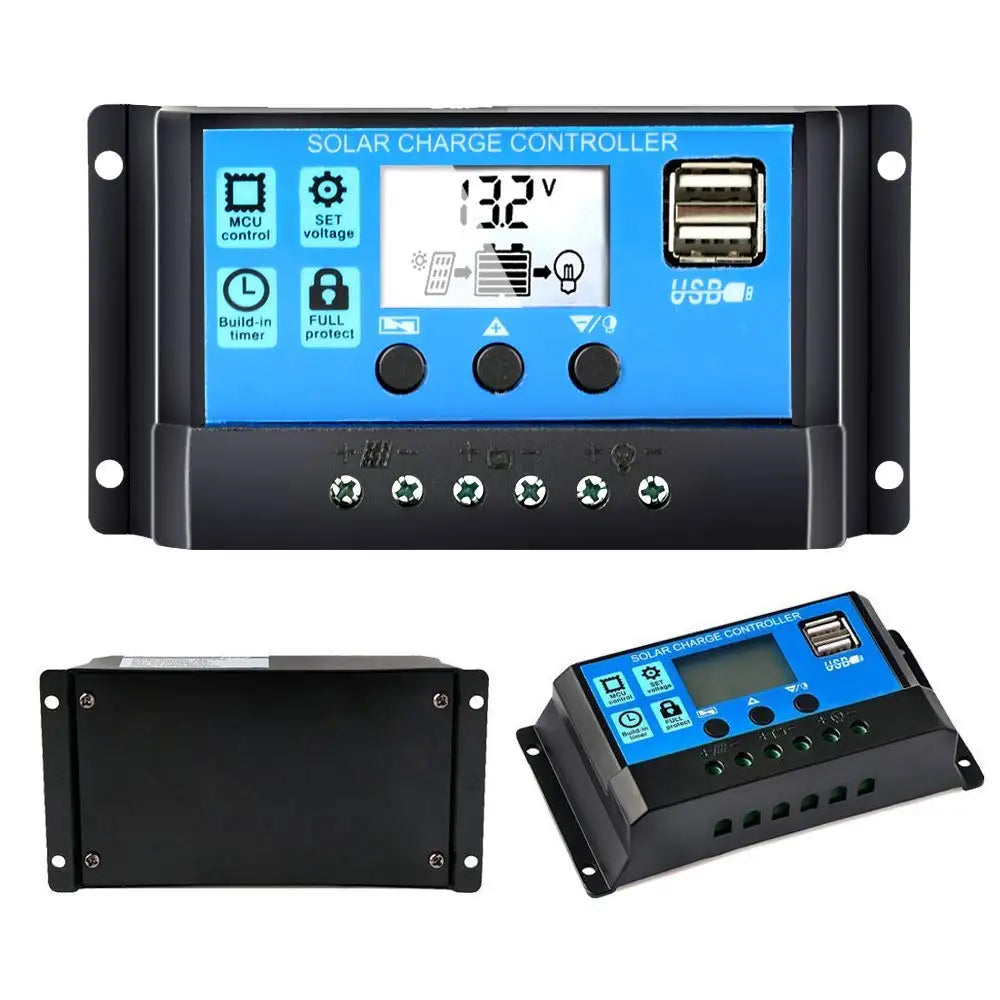 FLTXNY 12V 24V Auto Recognition Solar Panel PV Regulator Battery Charger PWM Solar Charge Controller LCD Dualusb 5V Output by 54Grid - Renewable Energy Store