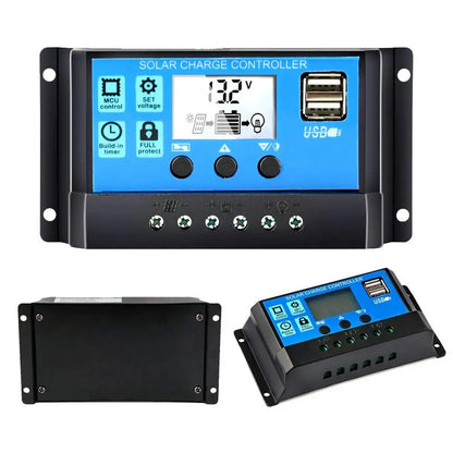 FLTXNY 12V 24V Auto Recognition Solar Panel PV Regulator Battery Charger PWM Solar Charge Controller LCD Dualusb 5V Output by 54Grid - Renewable Energy Store