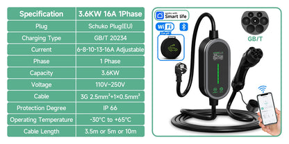 AFYEEV 3600W Portable Type2 IEC62196-2 EV Charger Type1 SAE J1772 Electric Car Charger GBT EVSE Charging Cable Wallbox EU Plug