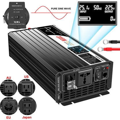 1500W 2000W 2500W 3000W pure sine wave solar power inverter 12V/24V/48V DC to 110V 220V AC LCD screen - 54Grid - Renewable Energy Store